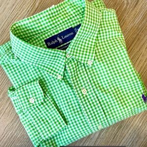 Ralph Lauren Mens Custom Fit Shirt Green Gingham Check Long Sleeve . XL